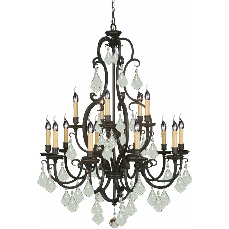 Louis 15th 15 Light Chandelier in Bronze with Clear Crystals - Crystal Palace Lighting