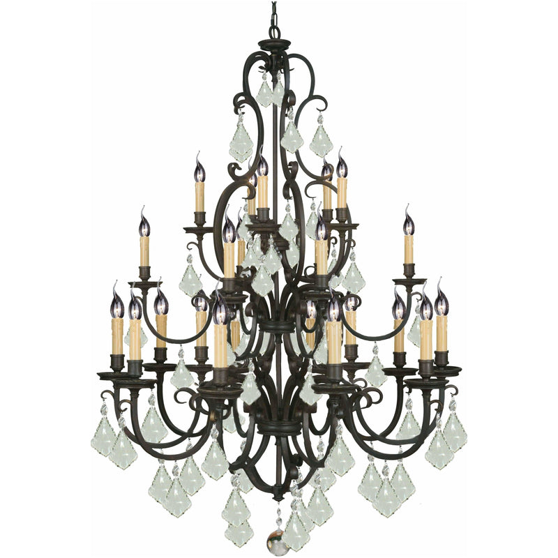 Louis 15th 24 Light Chandelier in Bronze with Clear Crystals - Crystal Palace Lighting