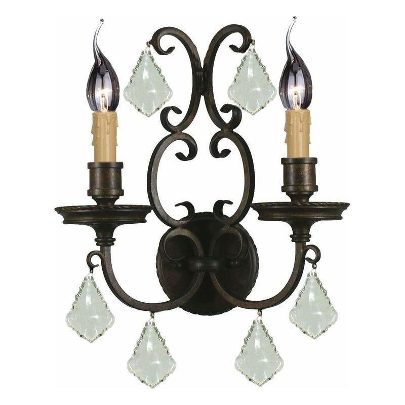 Louis 15th 2 Light Wall Light in Bronze with Clear Crystals - Crystal Palace Lighting