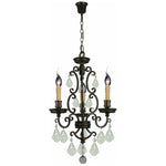 Louis 15th 3 Light Chandelier in Bronze with Clear Crystals - Crystal Palace Lighting