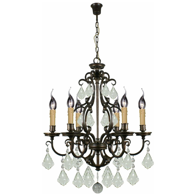 Louis 15th 6 Light Chandelier in Bronze with Clear Crystals - Crystal Palace Lighting