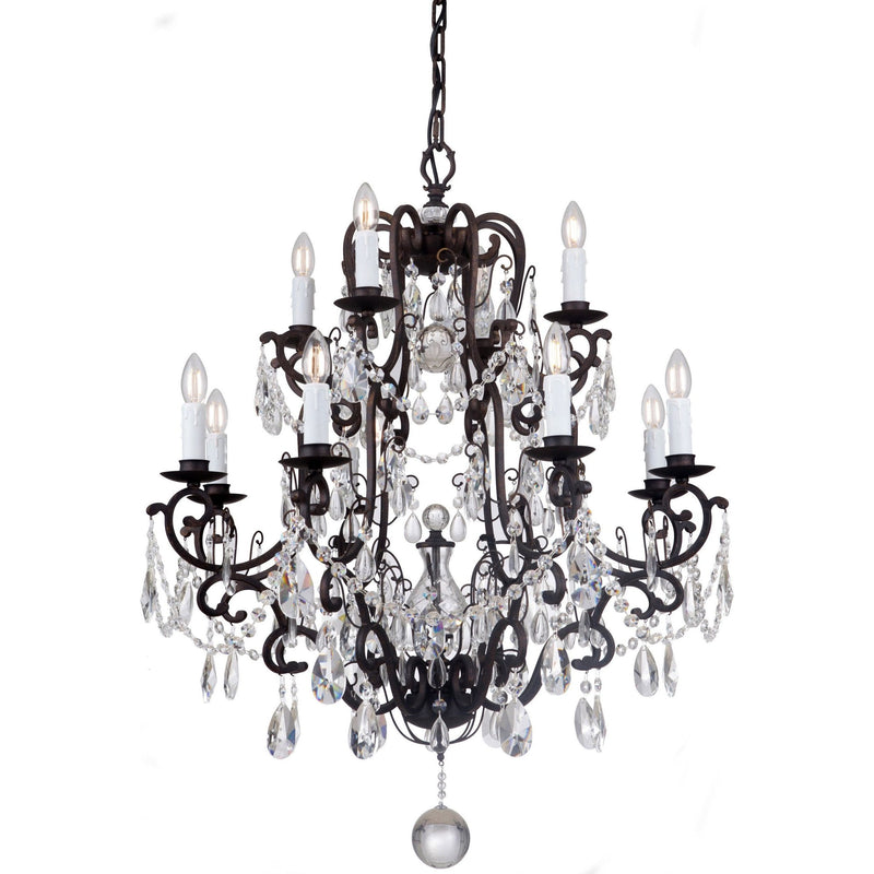 Salzburg 12 Light Chandelier in Bronze with Clear Crystals - Crystal Palace Lighting