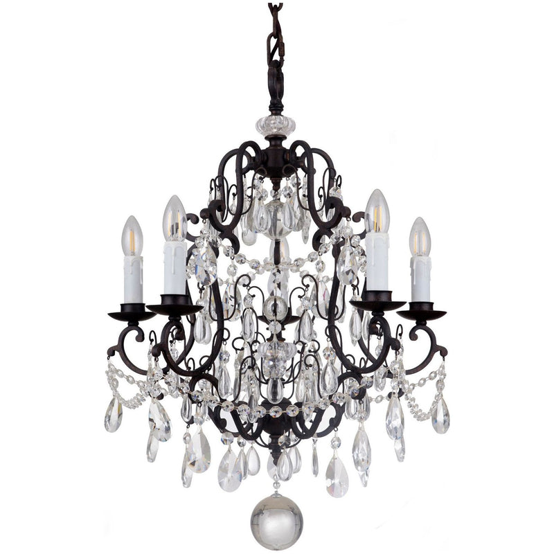 Salzburg 5 Light Chandelier in Bronze with Clear Crystals - Crystal Palace Lighting